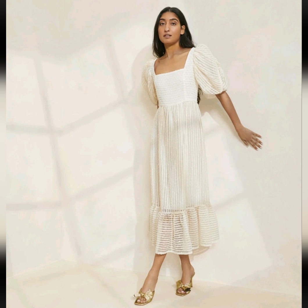 Loeffler Randall Addison Evening Dress Cream Stripe Textured Maxi Sz 10 Nwt New